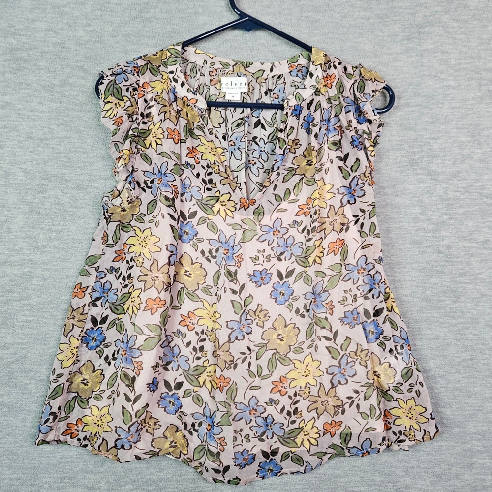 Velvet Graham & Spencer Floral Ruffle Sleeveless Blouse XS Multi-Color Viscose